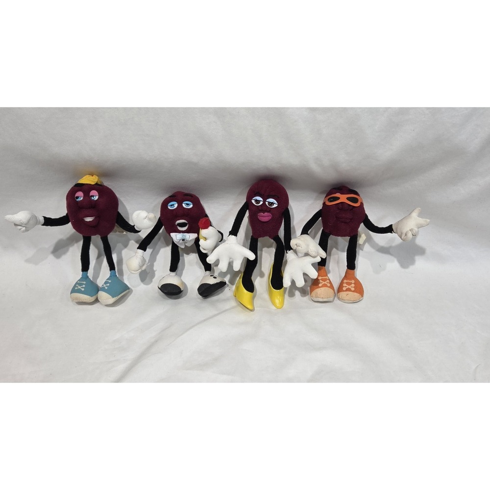 Vintage 1988 California Raisins Applause Plush Bean Bag Set of 4 Purple 80s Toy